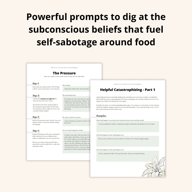 powerful prompts to dig at the subconscious beliefs that fuel self-sabotage around food