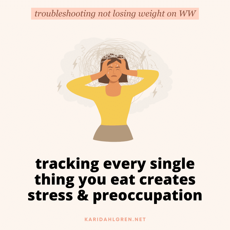 troubleshooting not losing weight on WW: tracking every single thing you eat creates stress & preoccupation