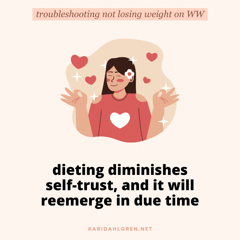 troubleshooting not losing weight on WW: dieting diminishes self-trust, and it will reemerge in due time