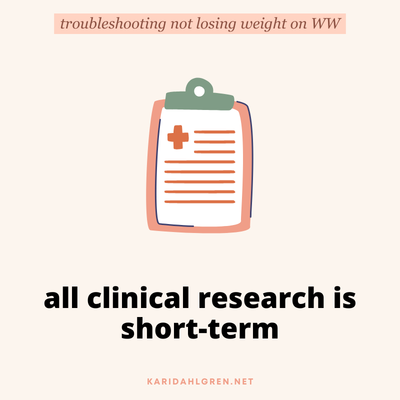 troubleshooting not losing weight on WW: all clinical research is short-term
