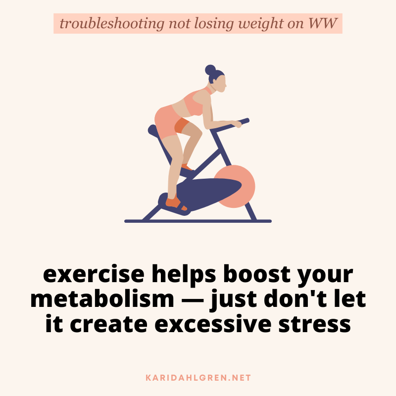 troubleshooting not losing weight on WW: exercise helps boost your metabolism — just don't let it create excessive stress