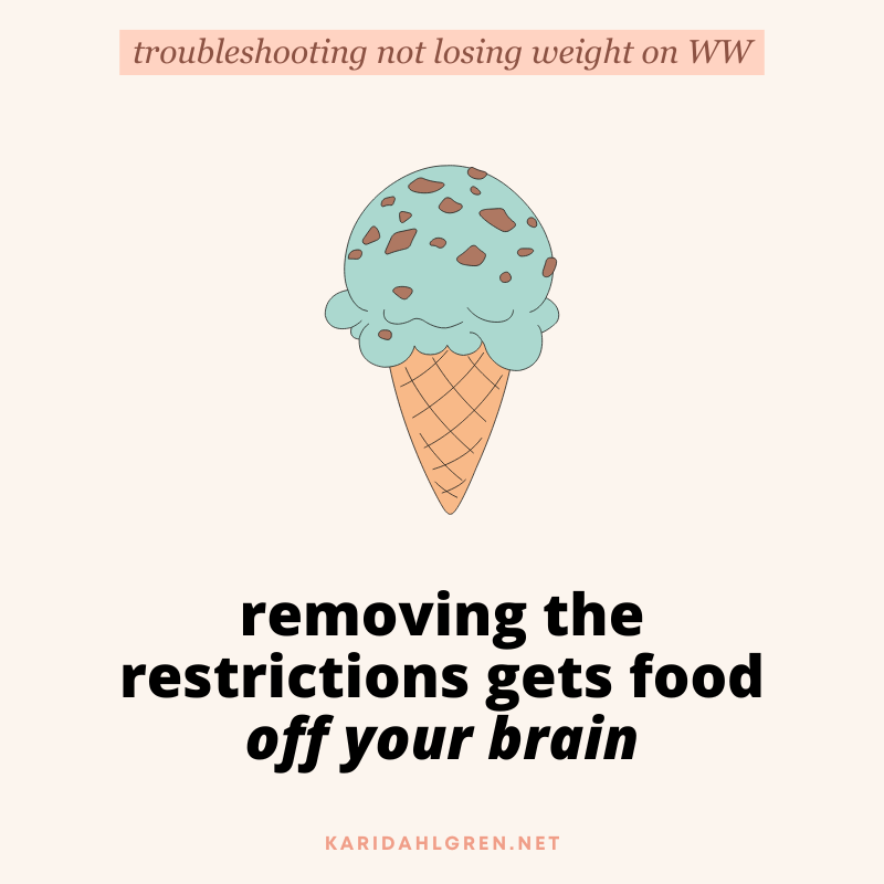 troubleshooting not losing weight on WW: removing the restrictions gets food off your brain