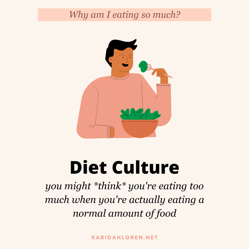 Why am I eating so much? Diet culture. you might *think* you're eating too much when you're actually eating a normal amount of food