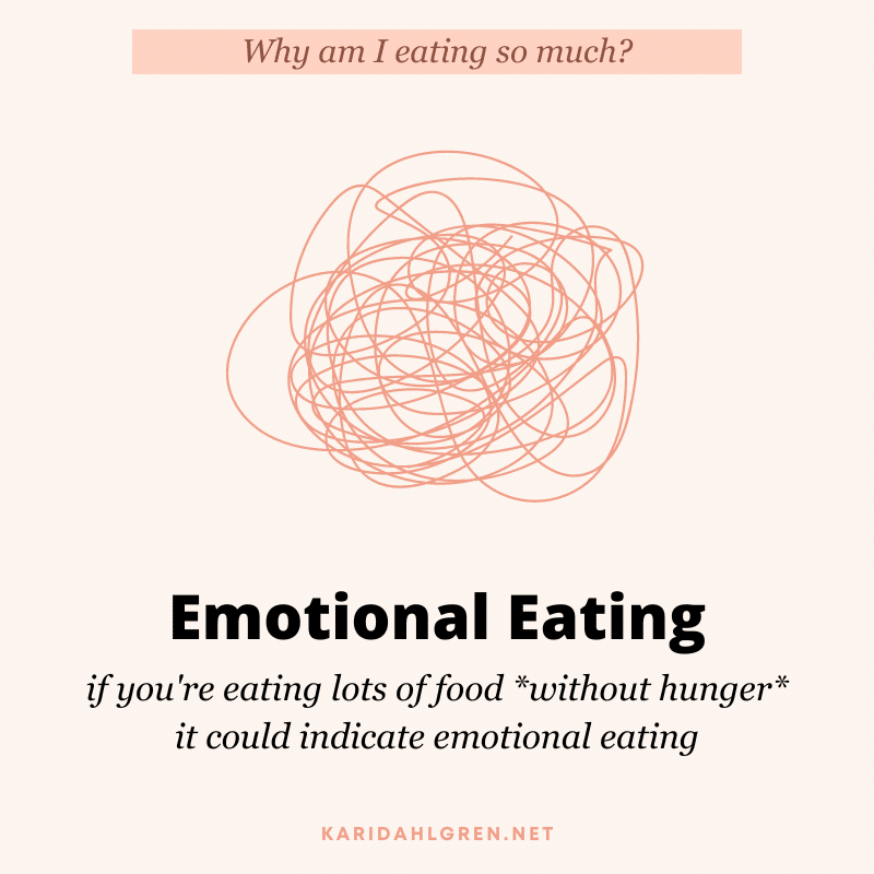 Why am I eating so much? Emotional eating. if you're eating lots of food *without hunger* it could indicate emotional eating