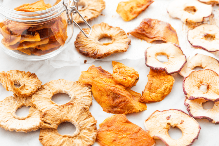 dried fruit rings on marble countertop