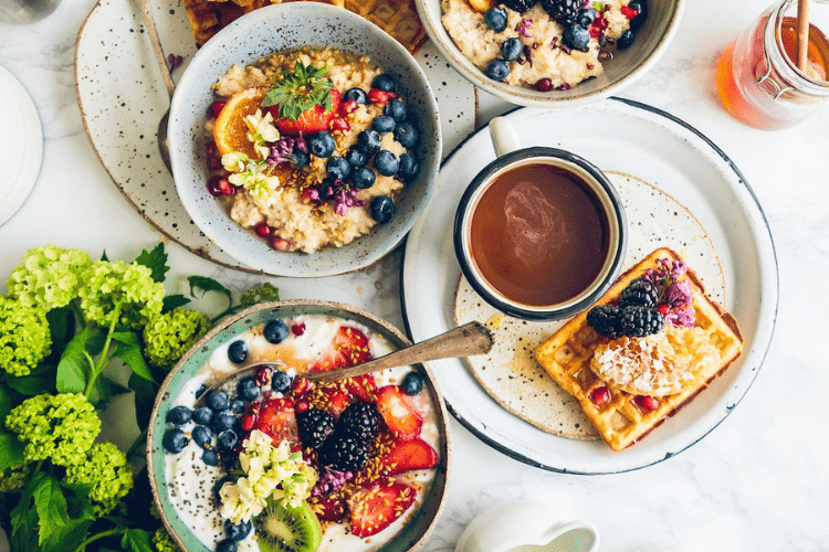 variety of colorful breakfast foods